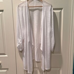 # Catherines 2X White Sheer Striped Open Cardigan